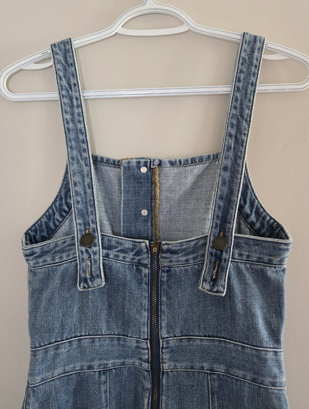& Other Stories Blue Denim Pinafore Mini Dress With Pockets, Distressed Hem -New - Picture 6 of 6